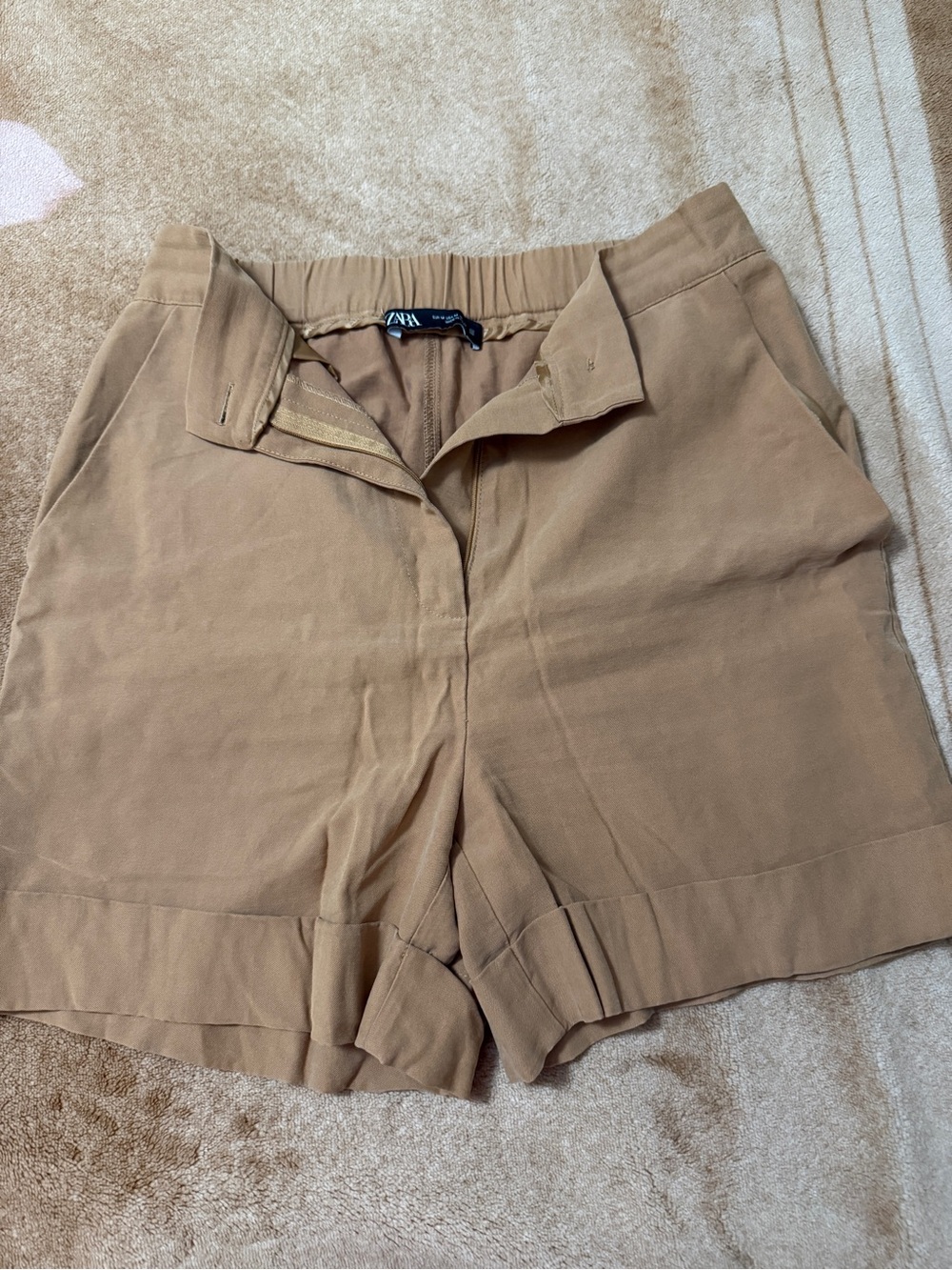 Zara Tan High-Rise Linen-Blend Shorts